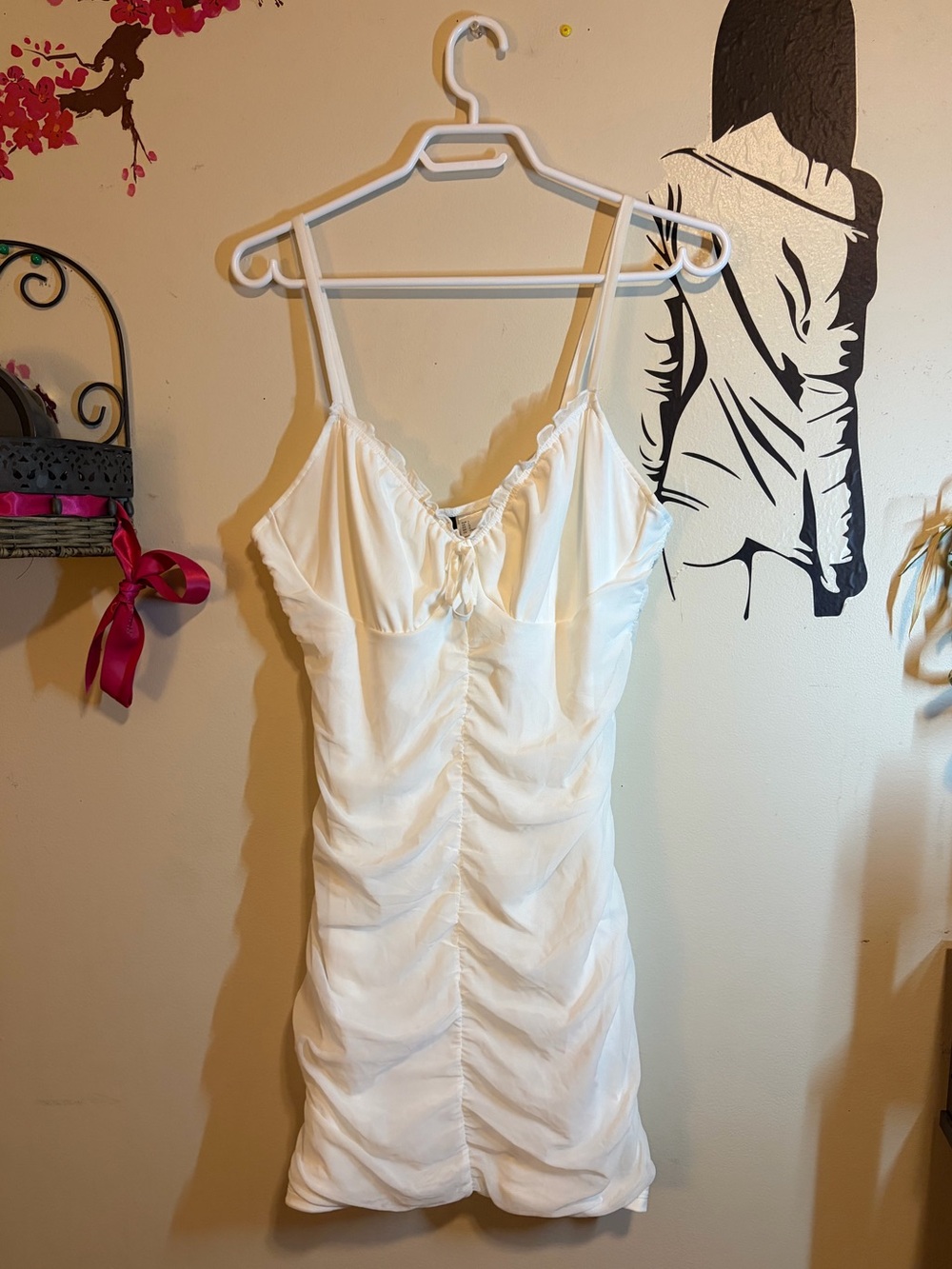 White Ruched Spaghetti-Strap Mini Dress - Picture 8 of 8